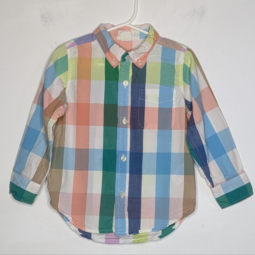 ✨3/$15 Baby GAP Peach Blue Green White Striped Long Sleeve Collared Button Up 3
